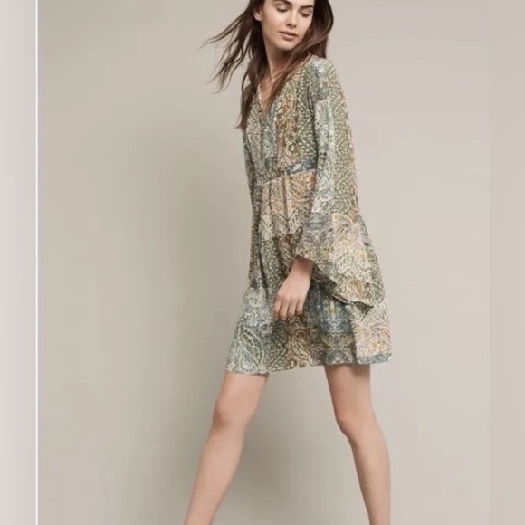 Anthropologie Dresses & Skirts - Anthropologie Green and Beige Mini Dress